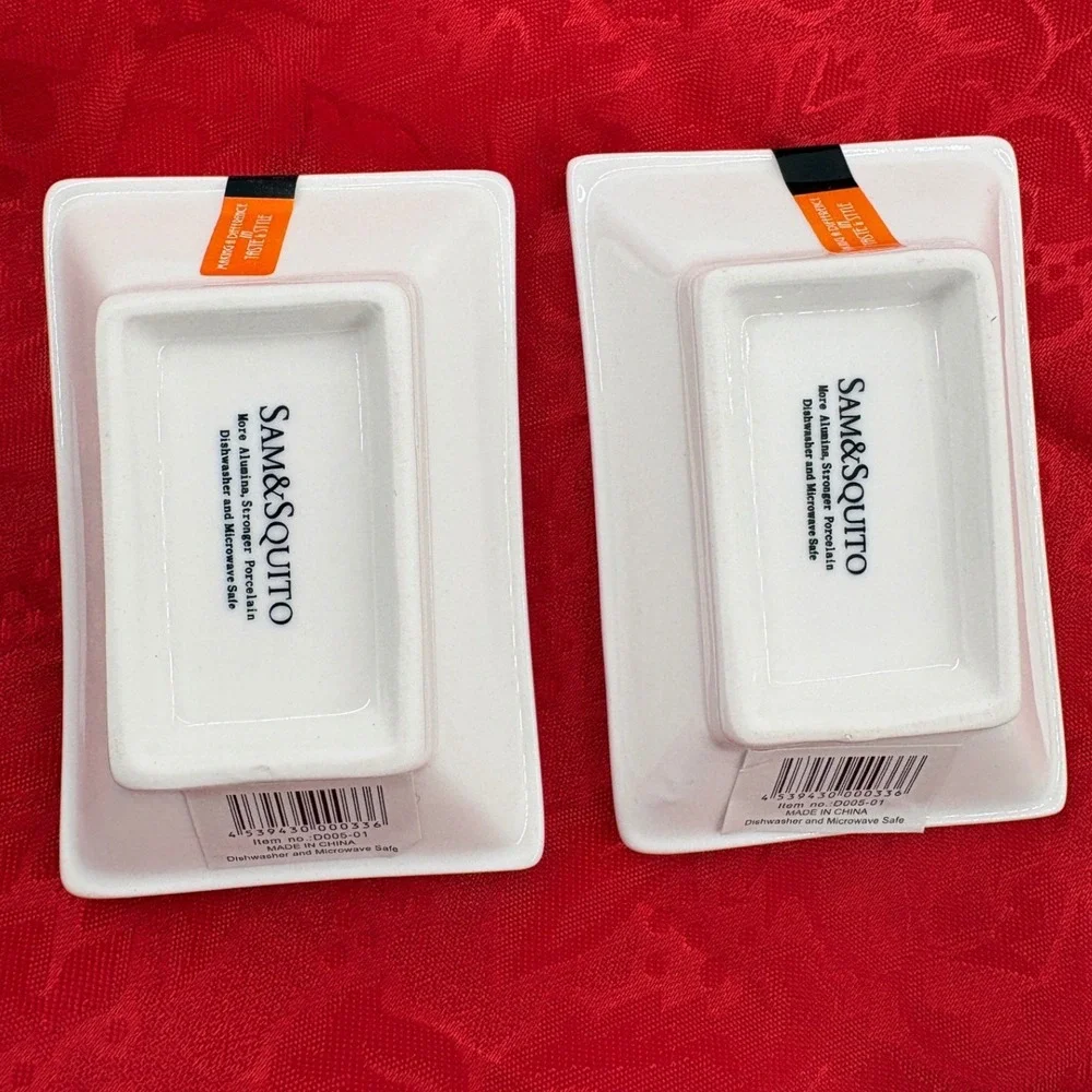 SAM&SQUITO Dipping Bowls Set of 2 White Rectangular Porcelain Sushi Sauce Dishes